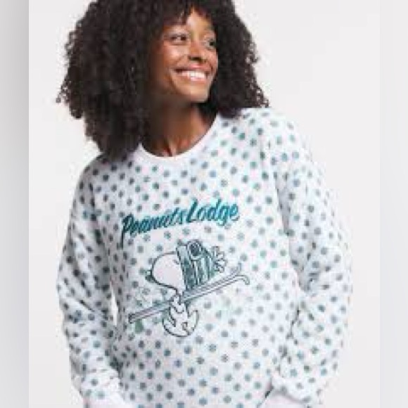 Peanuts Sweaters - Peanuts Lodge Snoopy Paw Print Sweater - Blue and White